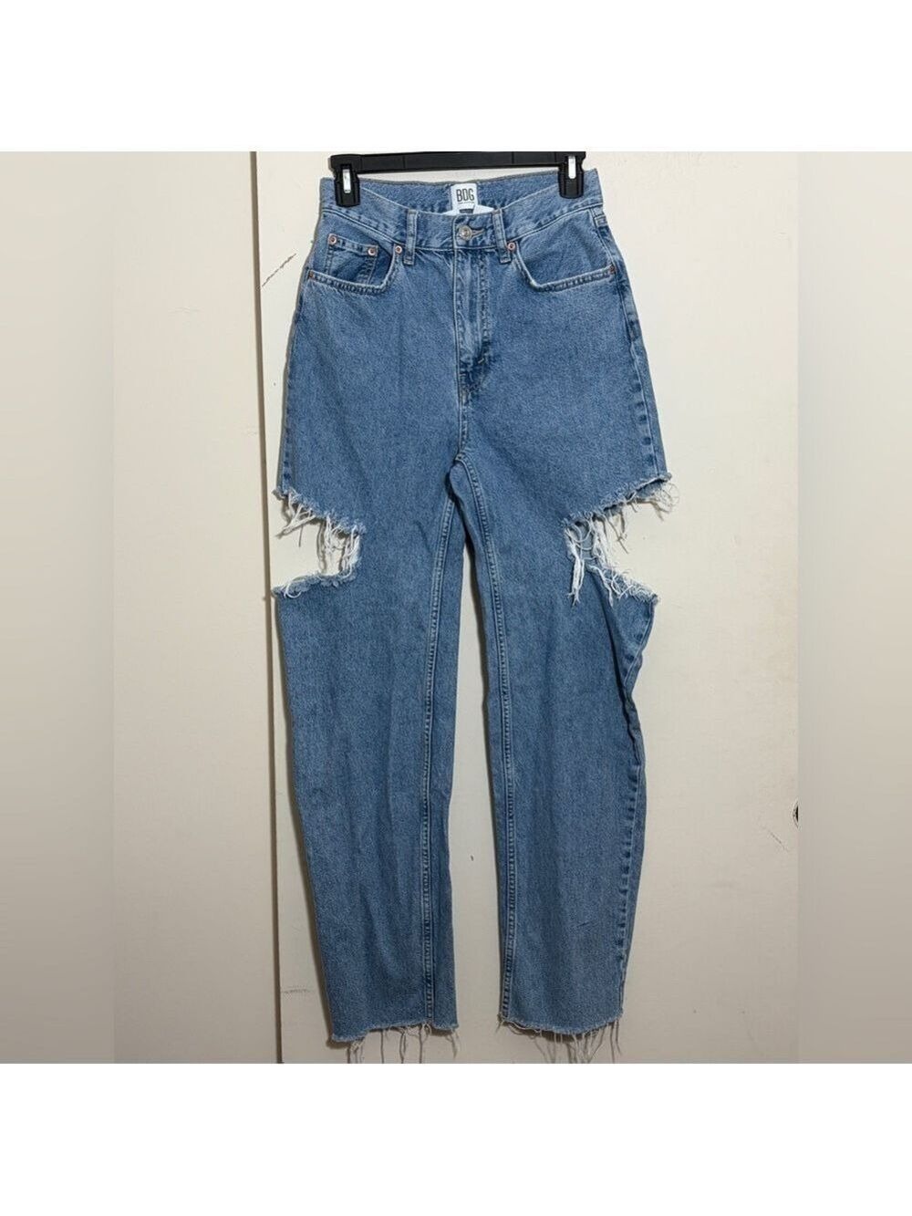BDG High Rise Baggy Slashed Thigh Cut Out Distressed Straight Leg Jeans Size 26